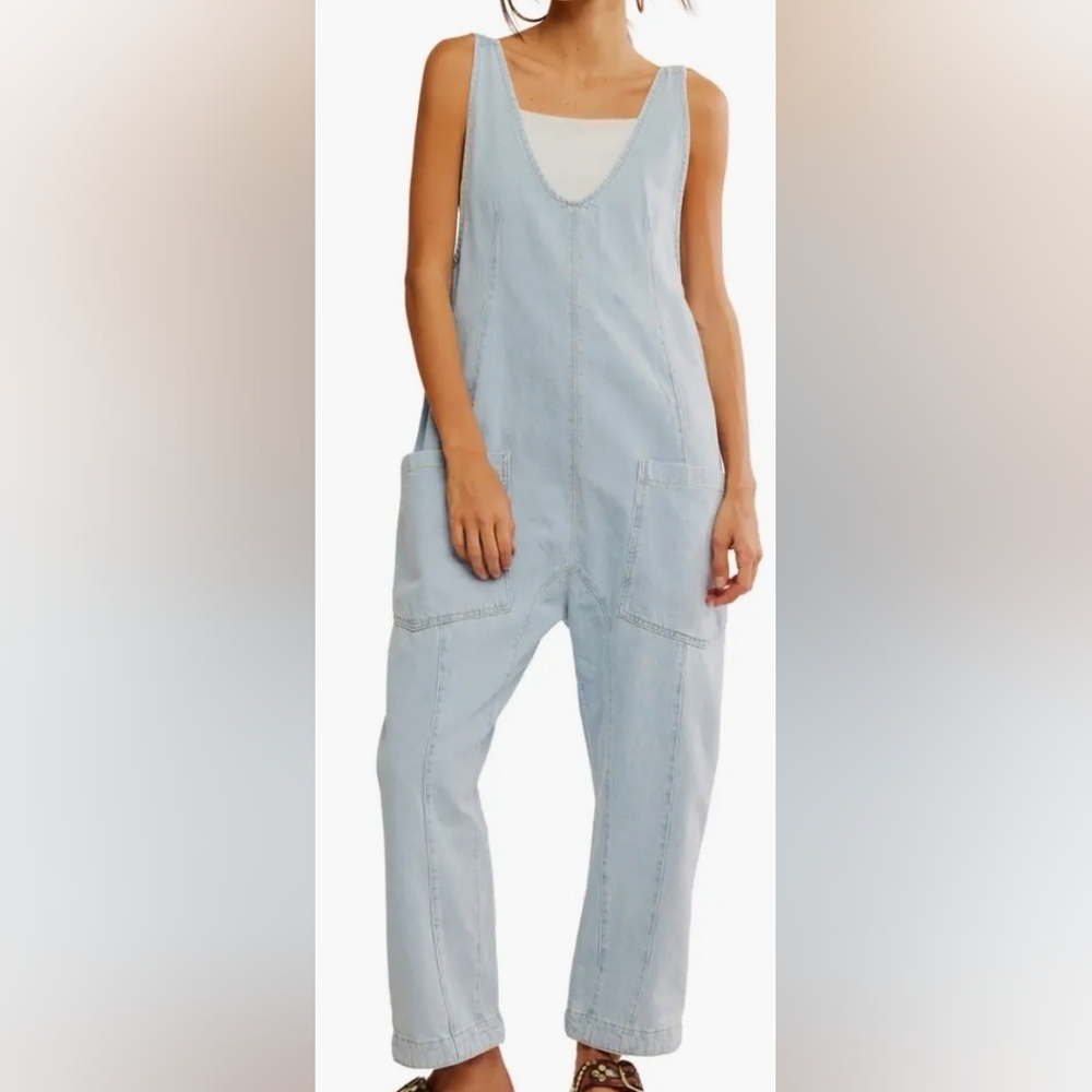 Free People High Roller Denim Jumpsuit